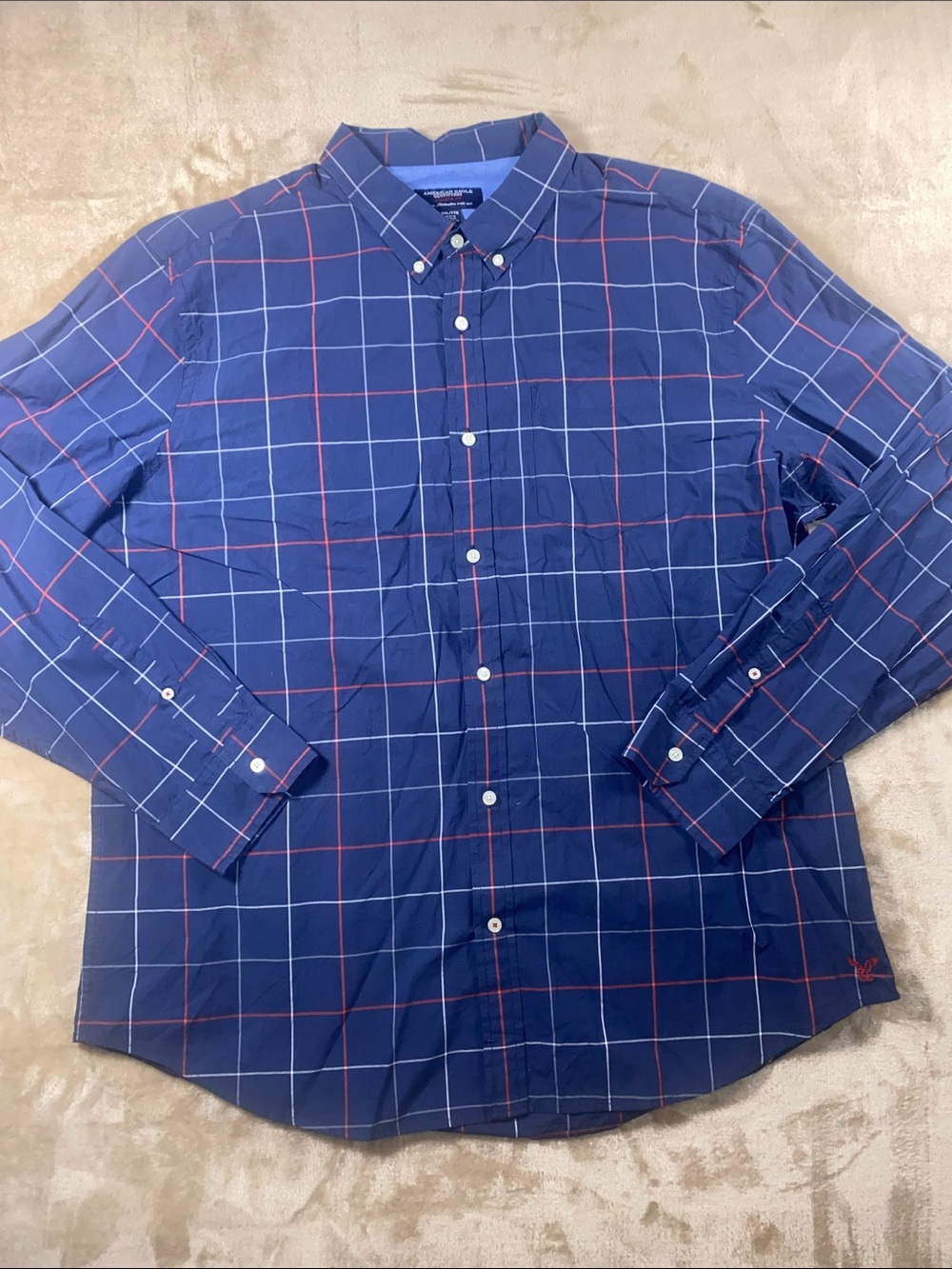 Men's Navy Windowpane Button-Down Shirt